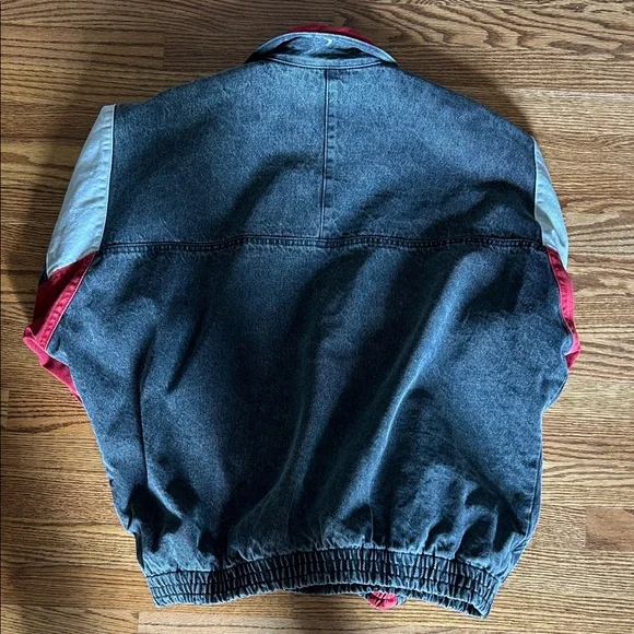 Balenciaga Black Denim Bomber Jacket with Red Accents - Picture 5 of 7